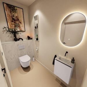 Mondiaz TURE-DLUX 40cm toiletmeubel Cale. EDEN wastafel Opalo positie midden. Zonder kraangat. TUREDX40CALM0OPA