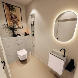 Mondiaz TURE-DLUX 40cm toiletmeubel Rosee. EDEN wastafel Opalo positie links. Met 1 kraangat. TUREDX40ROSL1OPA