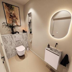 Mondiaz TURE-DLUX 40cm toiletmeubel Rosee. EDEN wastafel Glace positie rechts. Zonder kraangat. TUREDX40ROSR0GLA