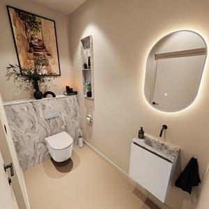 Mondiaz TURE-DLUX 40cm toiletmeubel Linen. EDEN wastafel Glace positie rechts. Zonder kraangat. TUREDX40LINR0GLA