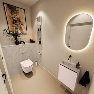 Mondiaz TURE-DLUX 40cm toiletmeubel Rosee. EDEN wastafel Opalo positie links. Zonder kraangat. TUREDX40ROSL0OPA