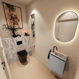 Mondiaz TURE-DLUX 40cm toiletmeubel Plata. EDEN wastafel Glace positie rechts. Met 1 kraangat. TUREDX40PLAR1GLA