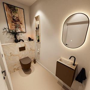 Mondiaz TURE-DLUX 40cm toiletmeubel Rust. EDEN wastafel Frappe positie links. Met 1 kraangat. TUREDX40RUSL1FRA
