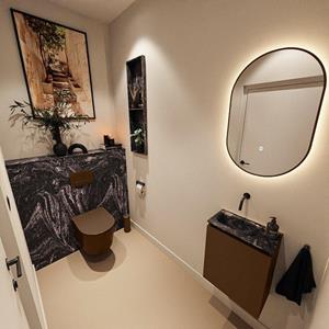 Mondiaz TURE-DLUX 40cm toiletmeubel Rust. EDEN wastafel Lava positie links. Zonder kraangat. TUREDX40RUSL0LAV