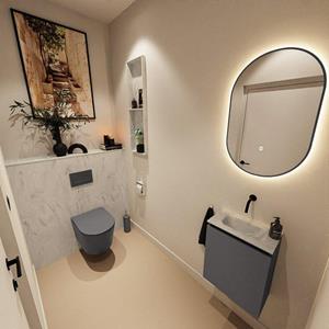 Mondiaz TURE-DLUX 40cm toiletmeubel Dark Grey. EDEN wastafel Opalo positie midden. Zonder kraangat. TUREDX40DGRM0OPA