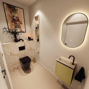Mondiaz TURE-DLUX 40cm toiletmeubel Oro. EDEN wastafel Frappe positie links. Met 1 kraangat. TUREDX40OROL1FRA