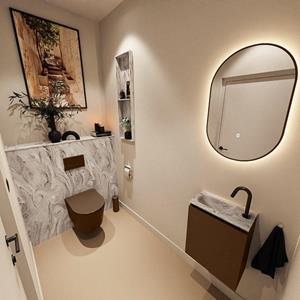 Mondiaz TURE-DLUX 40cm toiletmeubel Rust. EDEN wastafel Glace positie links. Met 1 kraangat. TUREDX40RUSL1GLA