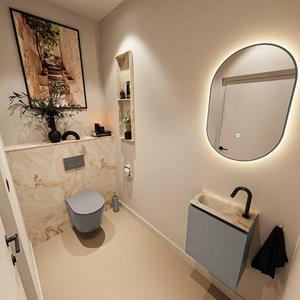 Mondiaz TURE-DLUX 40cm toiletmeubel Smoke. EDEN wastafel Frappe positie links. Met 1 kraangat. TUREDX40SMOL1FRA