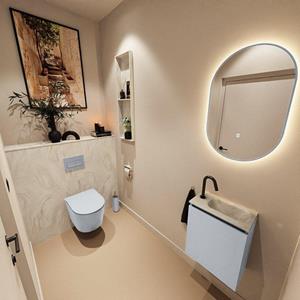 Mondiaz TURE-DLUX 40cm toiletmeubel Clay. EDEN wastafel Ostra positie rechts. Met 1 kraangat. TUREDX40CLAR1OST