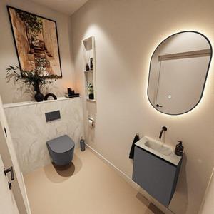 Mondiaz TURE-DLUX 40cm toiletmeubel Dark Grey. EDEN wastafel Ostra positie midden. Zonder kraangat. TUREDX40DGRM0OST