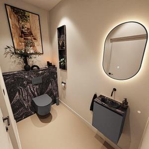 Mondiaz TURE-DLUX 40cm toiletmeubel Dark Grey. EDEN wastafel Lava positie midden. Zonder kraangat. TUREDX40DGRM0LAV