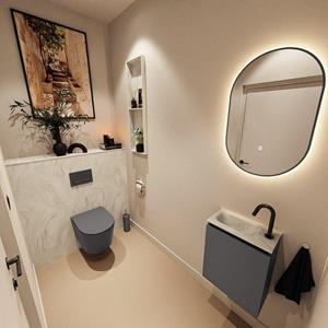 Mondiaz TURE-DLUX 40cm toiletmeubel Dark Grey. EDEN wastafel Ostra positie links. Met 1 kraangat. TUREDX40DGRL1OST