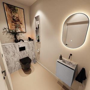 Mondiaz TURE-DLUX 40cm toiletmeubel Plata. EDEN wastafel Glace positie rechts. Zonder kraangat. TUREDX40PLAR0GLA