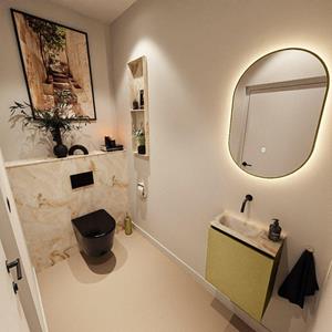 Mondiaz TURE-DLUX 40cm toiletmeubel Oro. EDEN wastafel Frappe positie links. Zonder kraangat. TUREDX40OROL0FRA