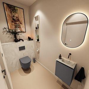 Mondiaz TURE-DLUX 40cm toiletmeubel Dark Grey. EDEN wastafel Ostra positie rechts. Zonder kraangat. TUREDX40DGRR0OST