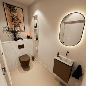 Mondiaz TURE-DLUX 40cm toiletmeubel Rust. EDEN wastafel Ostra positie rechts. Zonder kraangat. TUREDX40RUSR0OST