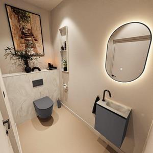 Mondiaz TURE-DLUX 40cm toiletmeubel Dark Grey. EDEN wastafel Ostra positie rechts. Met 1 kraangat. TUREDX40DGRR1OST