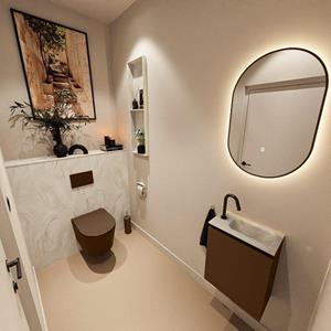 Mondiaz TURE-DLUX 40cm toiletmeubel Rust. EDEN wastafel Ostra positie rechts. Met 1 kraangat. TUREDX40RUSR1OST