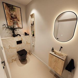 Mondiaz TURE-DLUX 40cm toiletmeubel Washed Oak. EDEN wastafel Frappe positie rechts. Zonder kraangat. TUREDX40WASR0FRA