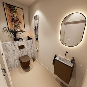 Mondiaz TURE-DLUX 40cm toiletmeubel Rust. EDEN wastafel Glace positie midden. Zonder kraangat. TUREDX40RUSM0GLA