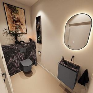 Mondiaz TURE-DLUX 40cm toiletmeubel Dark Grey. EDEN wastafel Lava positie rechts. Zonder kraangat. TUREDX40DGRR0LAV