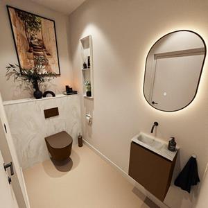 Mondiaz TURE-DLUX 40cm toiletmeubel Rust. EDEN wastafel Ostra positie links. Zonder kraangat. TUREDX40RUSL0OST