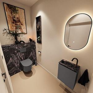Mondiaz TURE-DLUX 40cm toiletmeubel Dark Grey. EDEN wastafel Lava positie links. Met 1 kraangat. TUREDX40DGRL1LAV
