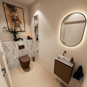 Mondiaz TURE-DLUX 40cm toiletmeubel Rust. EDEN wastafel Glace positie links. Zonder kraangat. TUREDX40RUSL0GLA