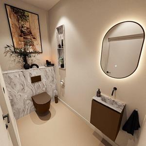 Mondiaz TURE-DLUX 40cm toiletmeubel Rust. EDEN wastafel Glace positie rechts. Zonder kraangat. TUREDX40RUSR0GLA