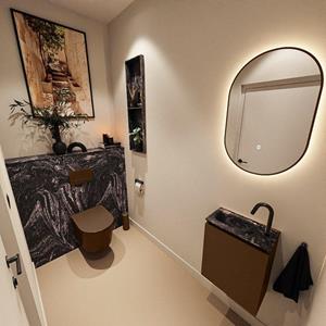 Mondiaz TURE-DLUX 40cm toiletmeubel Rust. EDEN wastafel Lava positie links. Met 1 kraangat. TUREDX40RUSL1LAV