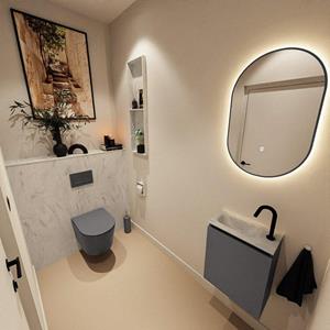 Mondiaz TURE-DLUX 40cm toiletmeubel Dark Grey. EDEN wastafel Opalo positie links. Met 1 kraangat. TUREDX40DGRL1OPA