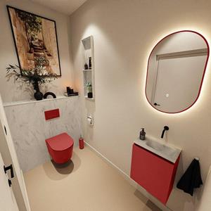 Mondiaz TURE-DLUX 40cm toiletmeubel Fire. EDEN wastafel Opalo positie rechts. Zonder kraangat. TUREDX40FIRR0OPA