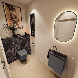 Mondiaz TURE-DLUX 40cm toiletmeubel Dark Grey. EDEN wastafel Lava positie rechts. Met 1 kraangat. TUREDX40DGRR1LAV