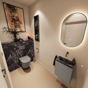 Mondiaz TURE-DLUX 40cm toiletmeubel Smoke. EDEN wastafel Lava positie midden. Zonder kraangat. TUREDX40SMOM0LAV