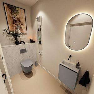 Mondiaz TURE-DLUX 40cm toiletmeubel Smoke. EDEN wastafel Opalo positie links. Zonder kraangat. TUREDX40SMOL0OPA