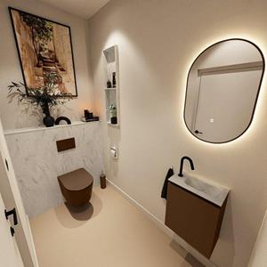 Mondiaz TURE-DLUX 40cm toiletmeubel Rust. EDEN wastafel Opalo positie rechts. Met 1 kraangat. TUREDX40RUSR1OPA