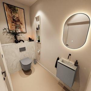 Mondiaz TURE-DLUX 40cm toiletmeubel Smoke. EDEN wastafel Ostra positie midden. Zonder kraangat. TUREDX40SMOM0OST