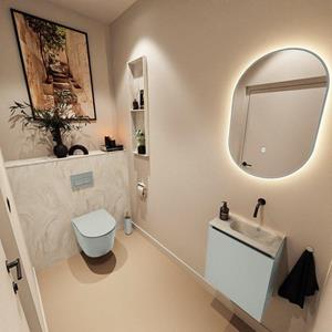 Mondiaz TURE-DLUX 40cm toiletmeubel Greey. EDEN wastafel Ostra positie rechts. Zonder kraangat. TUREDX40GRER0OST