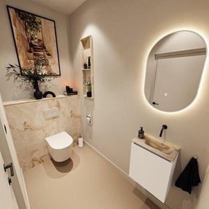 Mondiaz TURE-DLUX 40cm toiletmeubel Talc. EDEN wastafel Frappe positie rechts. Zonder kraangat. TUREDX40TALR0FRA