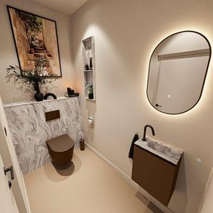 Mondiaz TURE-DLUX 40cm toiletmeubel Rust. EDEN wastafel Glace positie rechts. Met 1 kraangat. TUREDX40RUSR1GLA