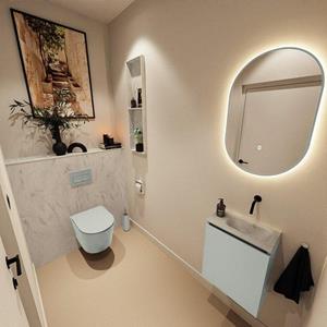 Mondiaz TURE-DLUX 40cm toiletmeubel Greey. EDEN wastafel Opalo positie rechts. Zonder kraangat. TUREDX40GRER0OPA