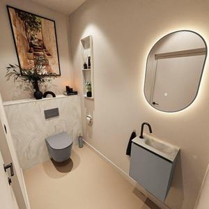Mondiaz TURE-DLUX 40cm toiletmeubel Smoke. EDEN wastafel Ostra positie rechts. Met 1 kraangat. TUREDX40SMOR1OST