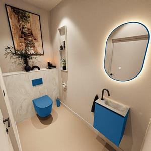 Mondiaz TURE-DLUX 40cm toiletmeubel Jeans. EDEN wastafel Ostra positie rechts. Met 1 kraangat. TUREDX40JEAR1OST