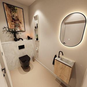 Mondiaz TURE-DLUX 40cm toiletmeubel Washed Oak. EDEN wastafel Ostra positie rechts. Met 1 kraangat. TUREDX40WASR1OST