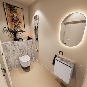 Mondiaz TURE-DLUX 40cm toiletmeubel Cale. EDEN wastafel Glace positie rechts. Met 1 kraangat. TUREDX40CALR1GLA
