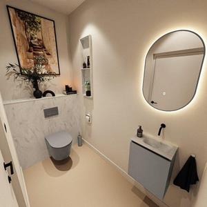 Mondiaz TURE-DLUX 40cm toiletmeubel Smoke. EDEN wastafel Opalo positie rechts. Zonder kraangat. TUREDX40SMOR0OPA