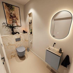 Mondiaz TURE-DLUX 40cm toiletmeubel Smoke. EDEN wastafel Frappe positie links. Zonder kraangat. TUREDX40SMOL0FRA