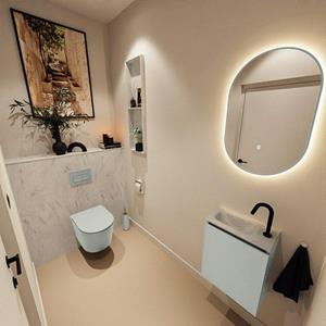 Mondiaz TURE-DLUX 40cm toiletmeubel Greey. EDEN wastafel Opalo positie links. Met 1 kraangat. TUREDX40GREL1OPA