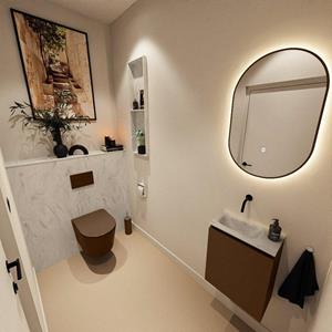 Mondiaz TURE-DLUX 40cm toiletmeubel Rust. EDEN wastafel Opalo positie links. Zonder kraangat. TUREDX40RUSL0OPA
