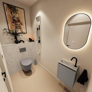 Mondiaz TURE-DLUX 40cm toiletmeubel Smoke. EDEN wastafel Opalo positie links. Met 1 kraangat. TUREDX40SMOL1OPA